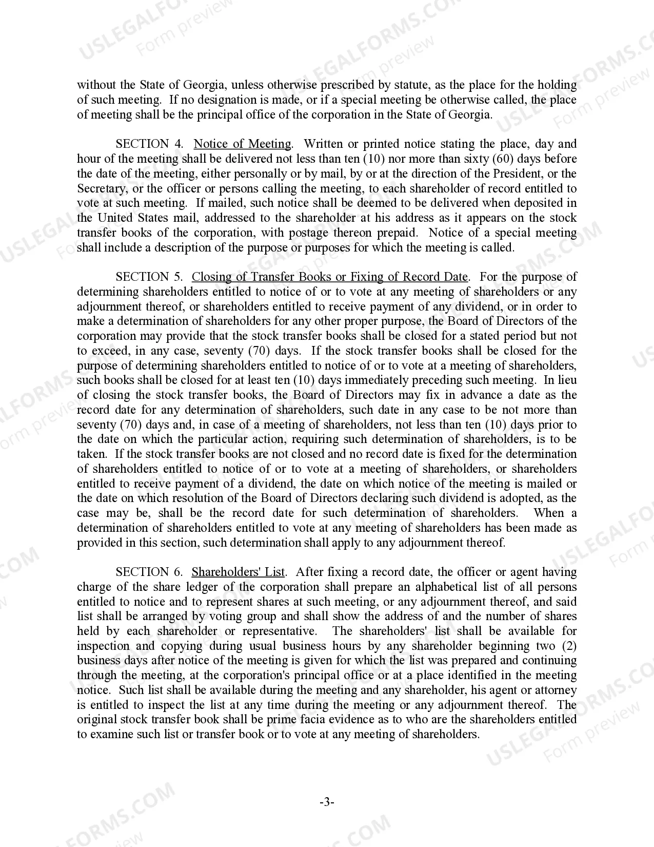 Preview Georgia Bylaws for Corporation