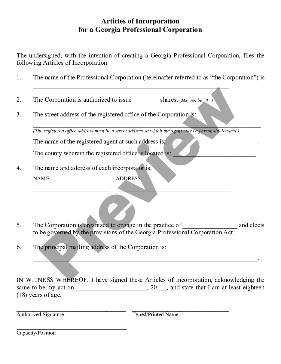 page 9 Articles of Incorporation for a Georgia Professional Corporation preview