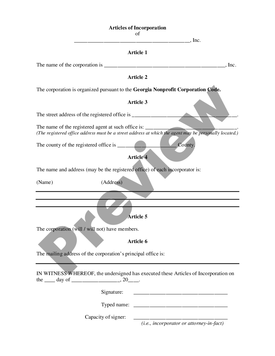 page 9 Certificate - Articles of Incorporation for Domestic Nonprofit Corporation in Georgia preview