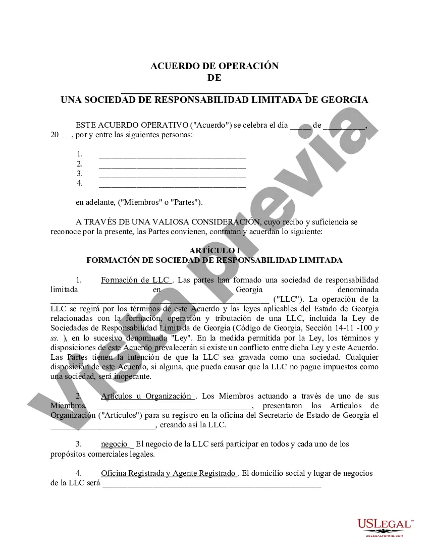 Preview Acuerdo Operativo de Sociedad de Responsabilidad Limitada LLC