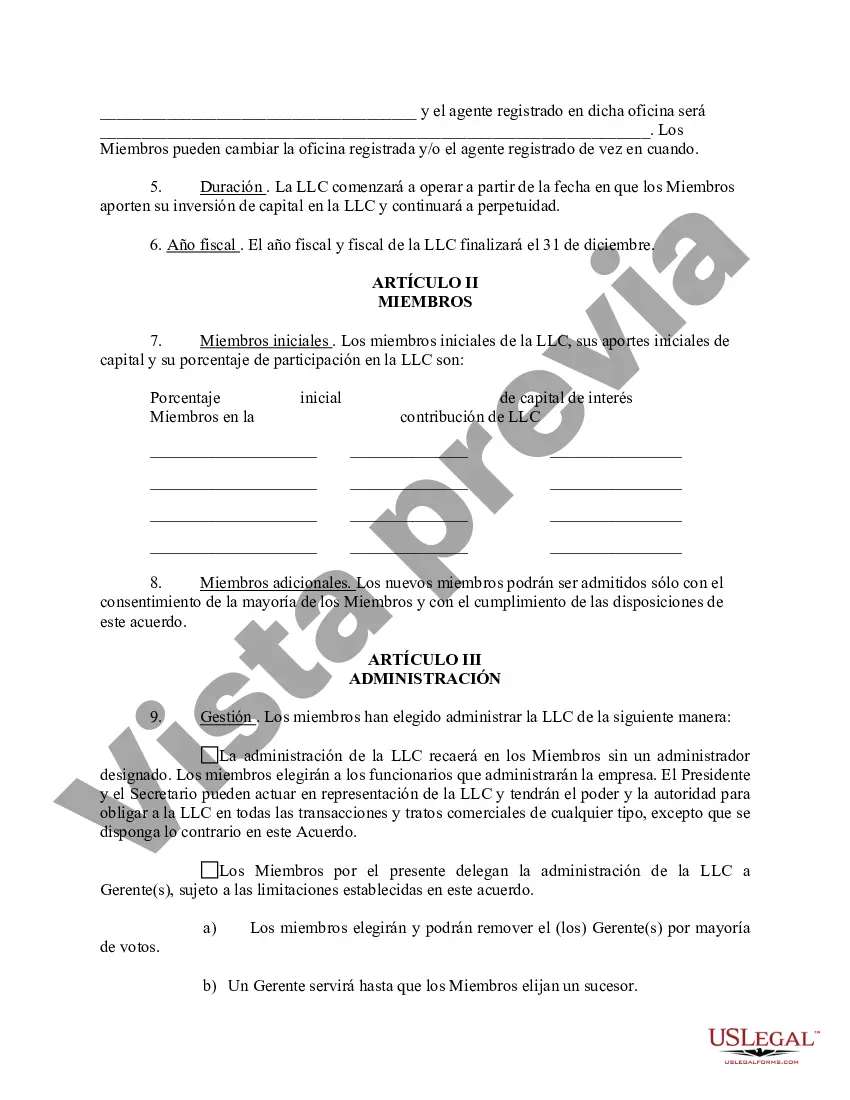 Preview Acuerdo Operativo de Sociedad de Responsabilidad Limitada LLC