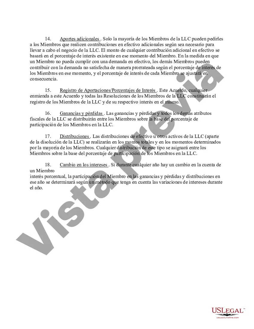 Preview Acuerdo Operativo de Sociedad de Responsabilidad Limitada LLC