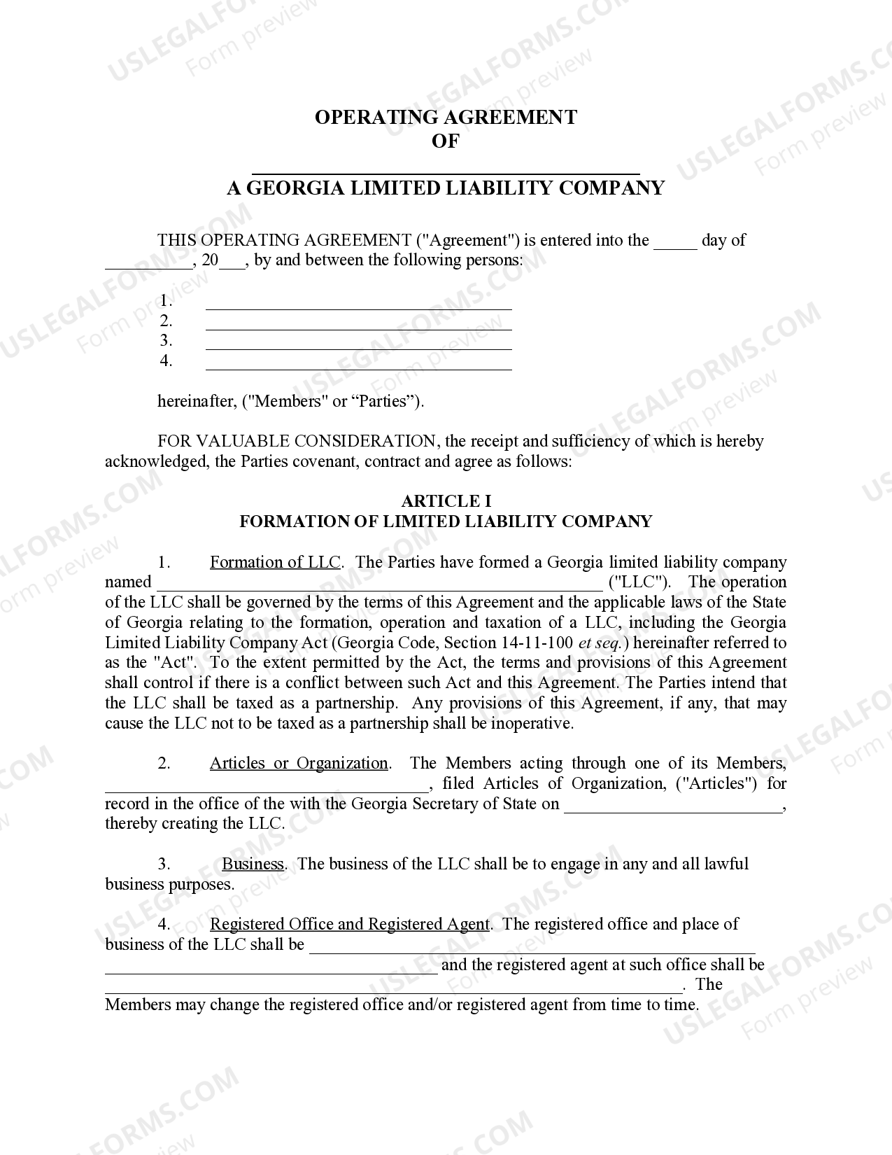 Georgia Limited Liability Company LLC Operating Agreement - Llc ...