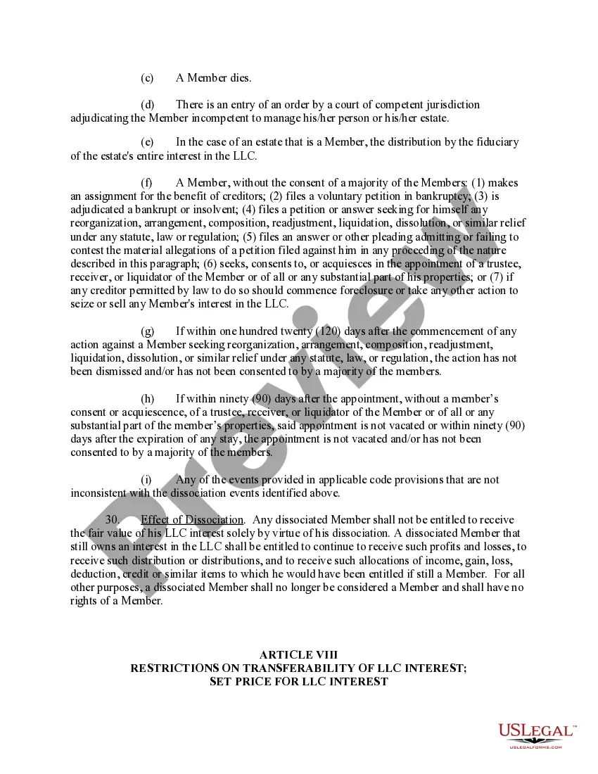 Preview Limited Liability Company LLC Operating Agreement