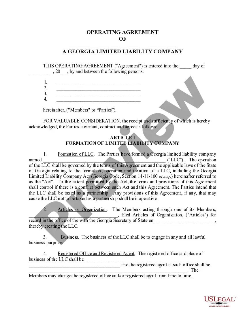 Preview Limited Liability Company LLC Operating Agreement