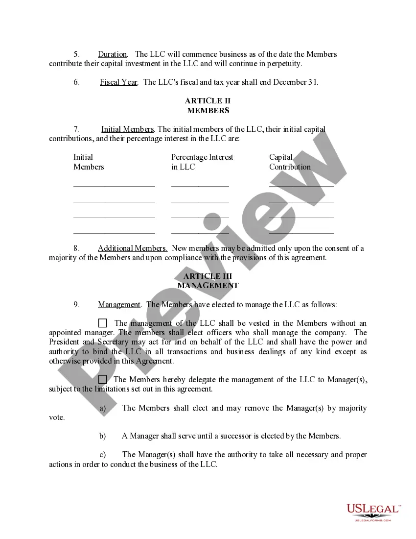 Preview Limited Liability Company LLC Operating Agreement