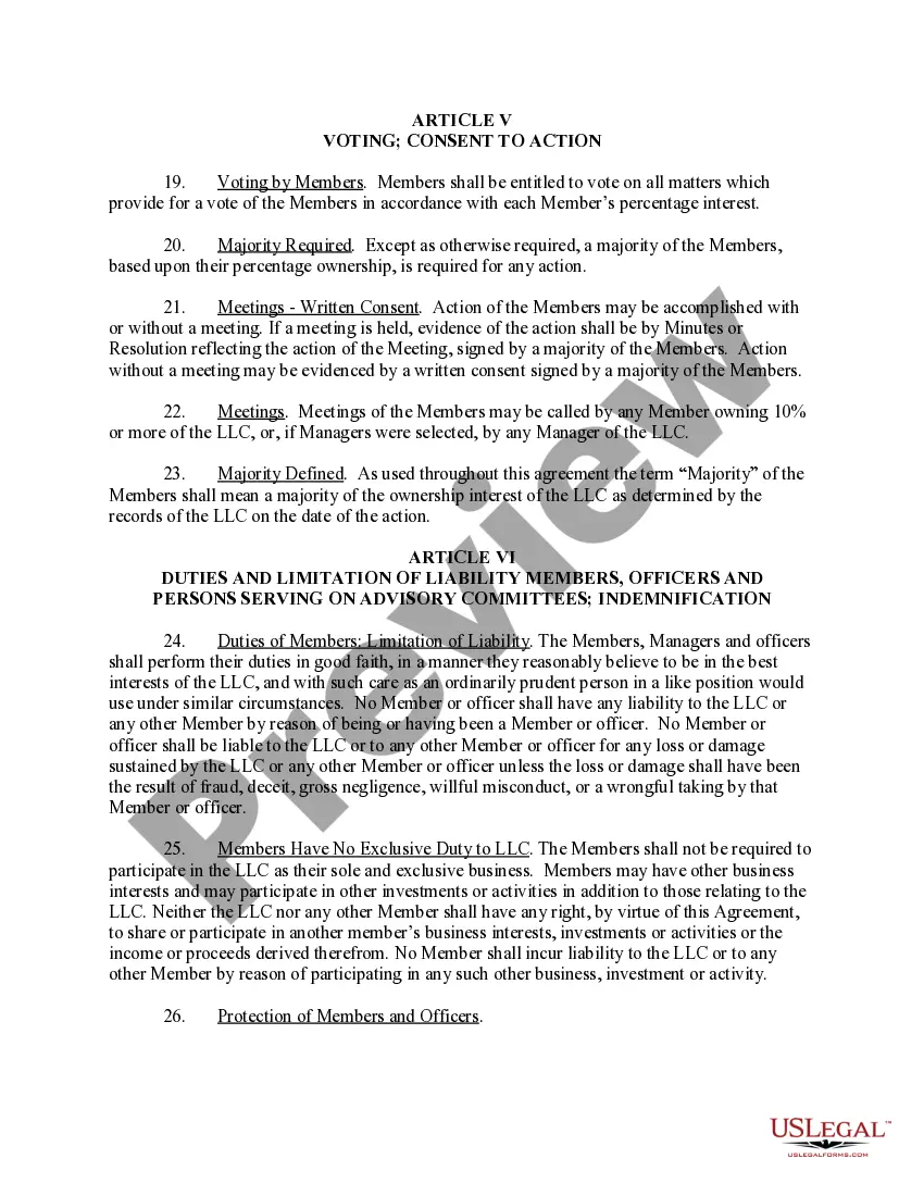 Preview Limited Liability Company LLC Operating Agreement