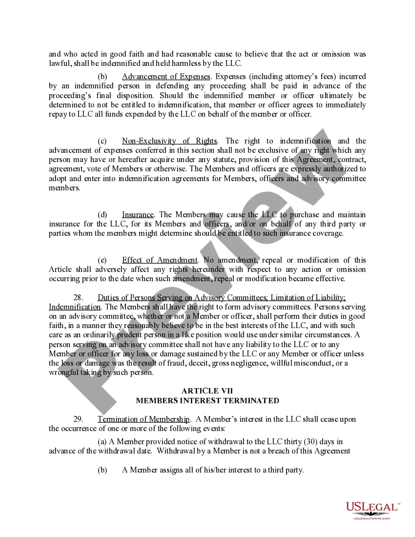 Preview Limited Liability Company LLC Operating Agreement