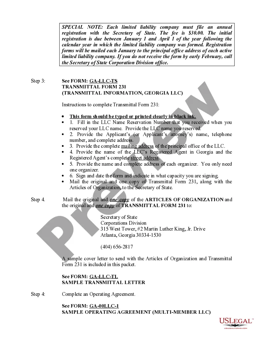 Preview Georgia Limited Liability Company LLC Formation Package