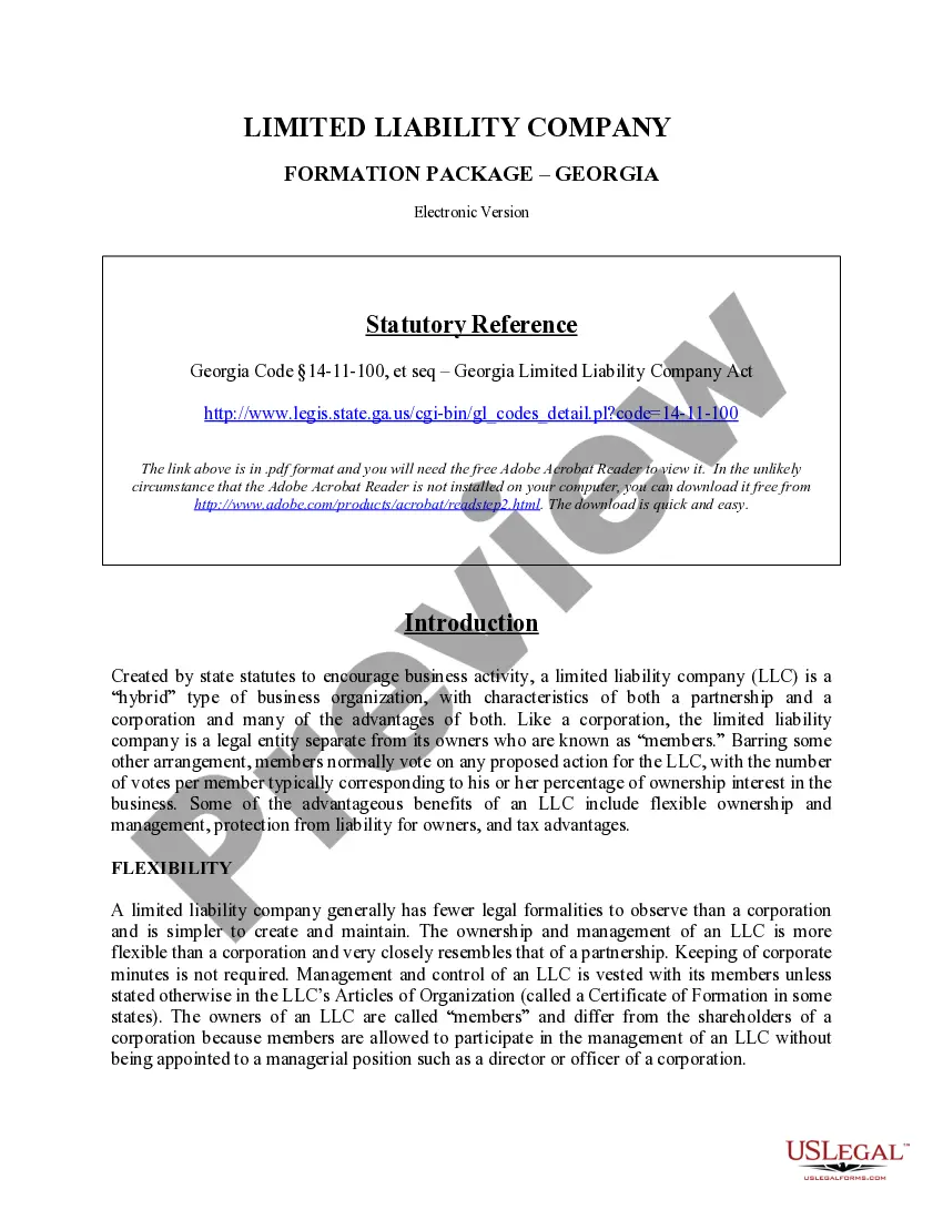 Preview Georgia Limited Liability Company LLC Formation Package