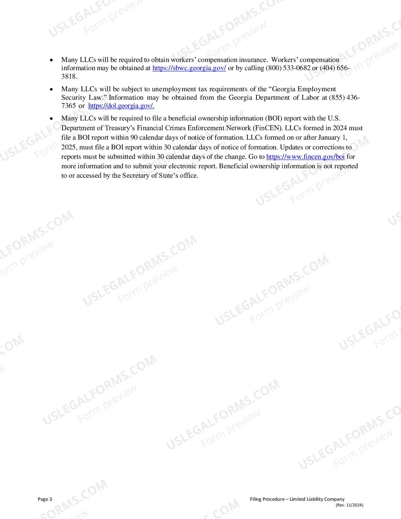 Preview Georgia Certificate of Formation for Domestic Limited Liability Company LLC