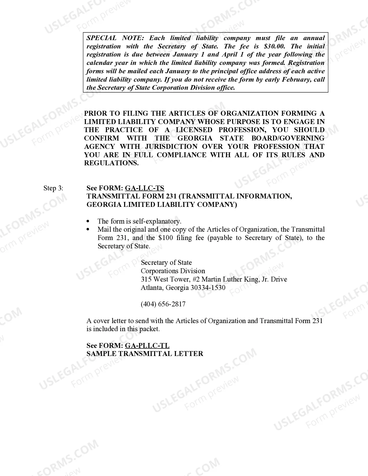 Preview Georgia Professional Limited Liability Company PLLC Formation Package