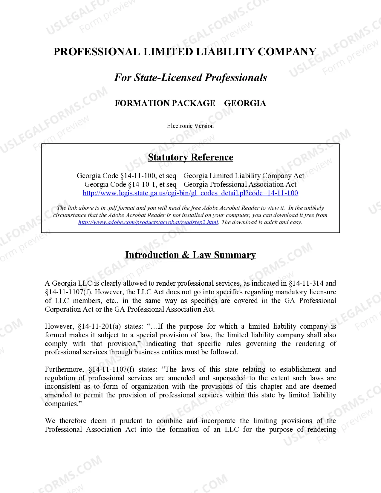 Preview Georgia Professional Limited Liability Company PLLC Formation Package