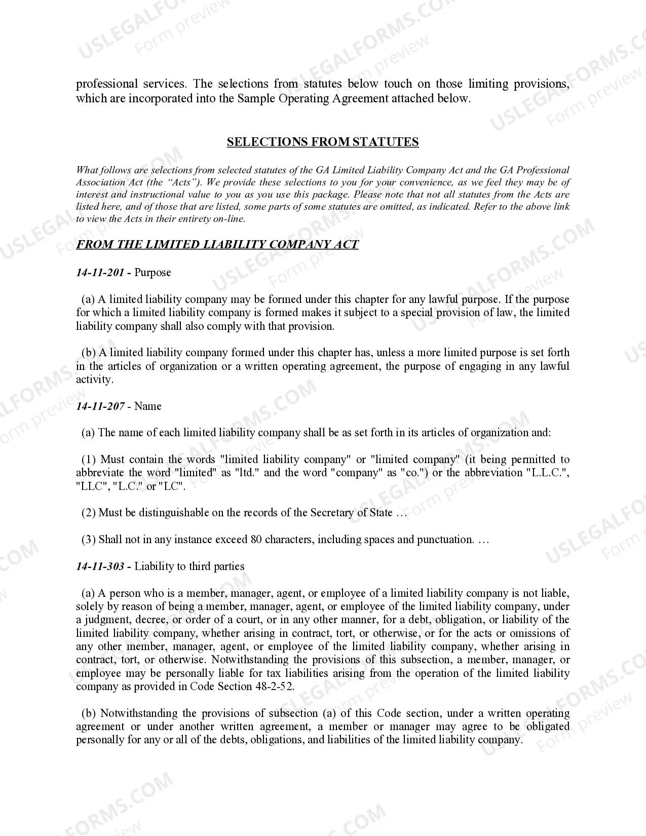 Preview Georgia Professional Limited Liability Company PLLC Formation Package