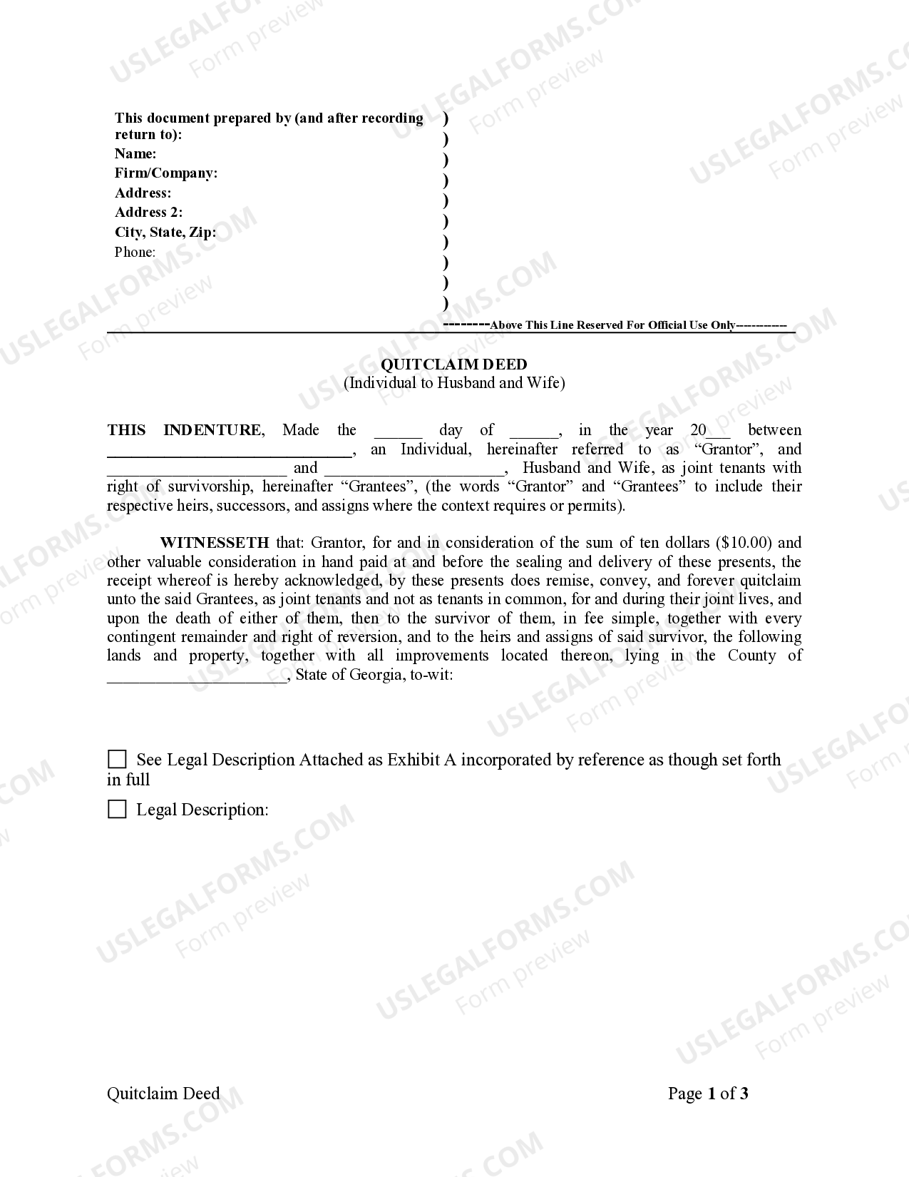 Quitclaim Deed from Individual to Husband and Wife US Legal Forms