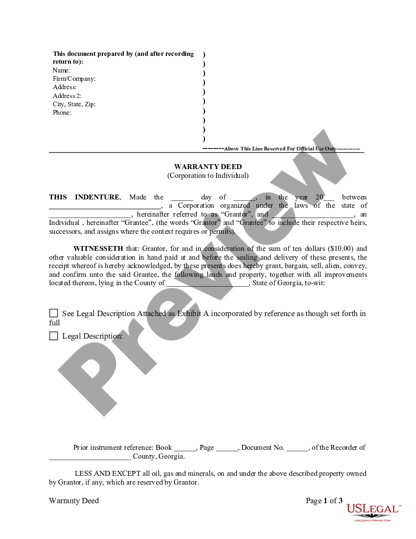 Georgia Warranty Deed From Corporation To Individual Warranty Deed Georgia Us Legal Forms 0750