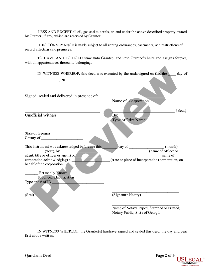 Georgia Quitclaim Deed From Corporation To Corporation | US Legal Forms