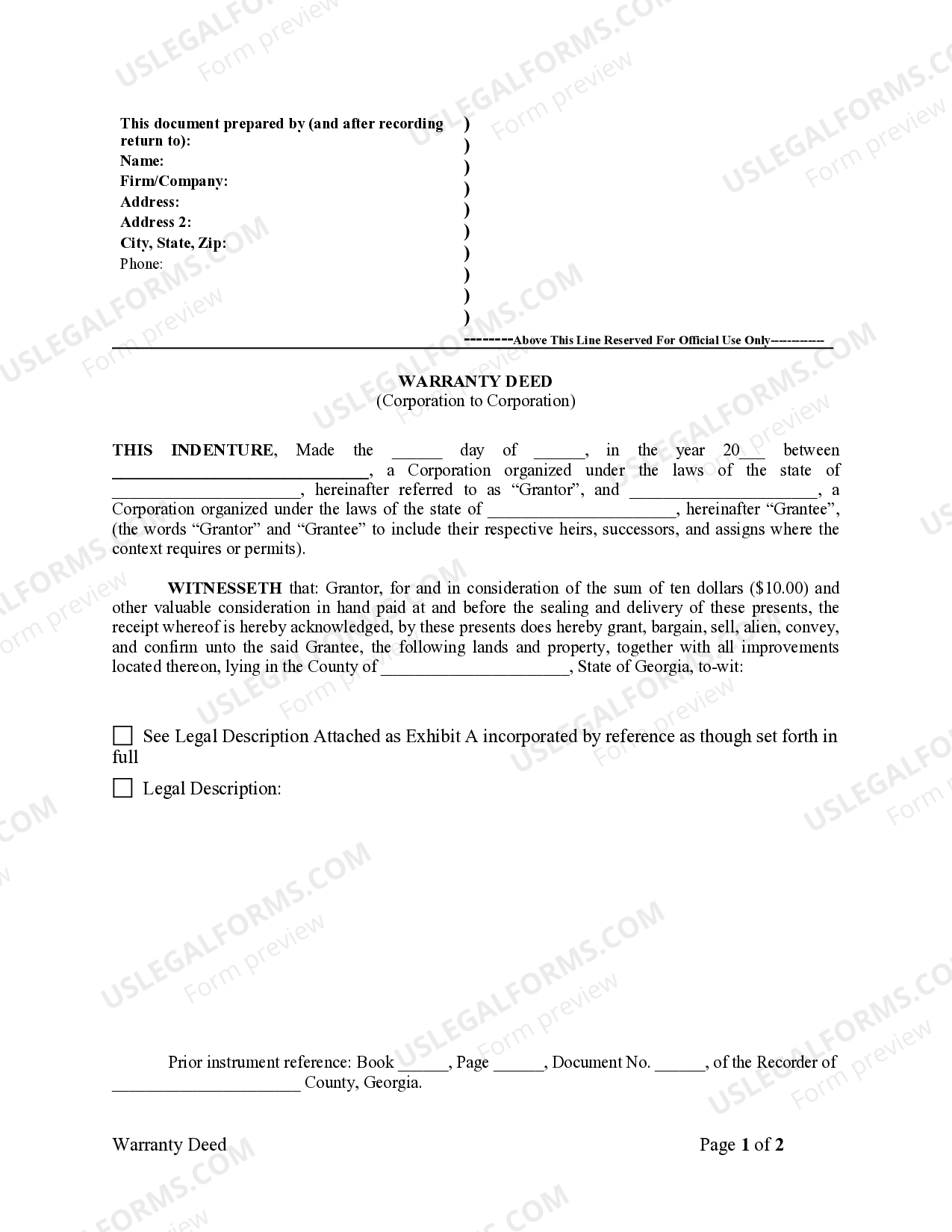 Warranty Deed from Corporation to Corporation Corporate Deed