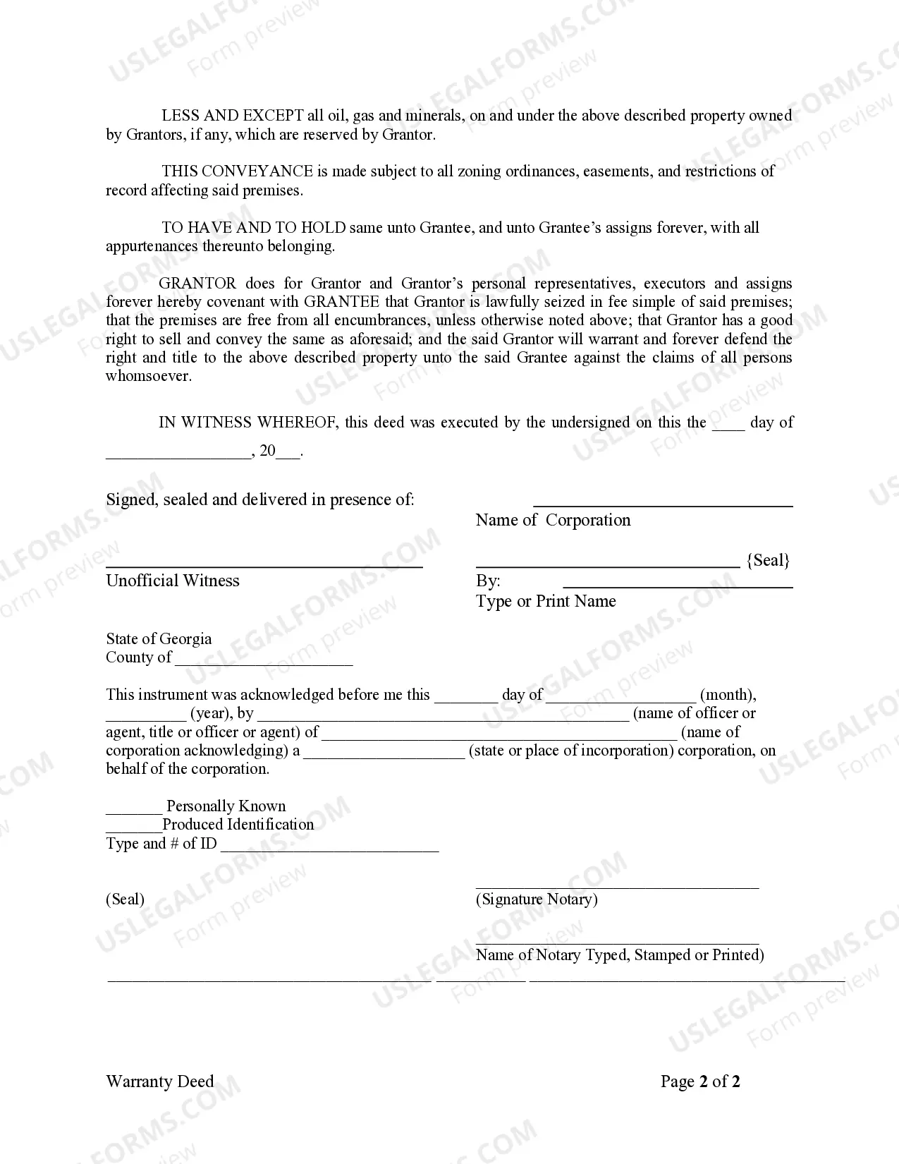 Preview Warranty Deed from Corporation to Corporation