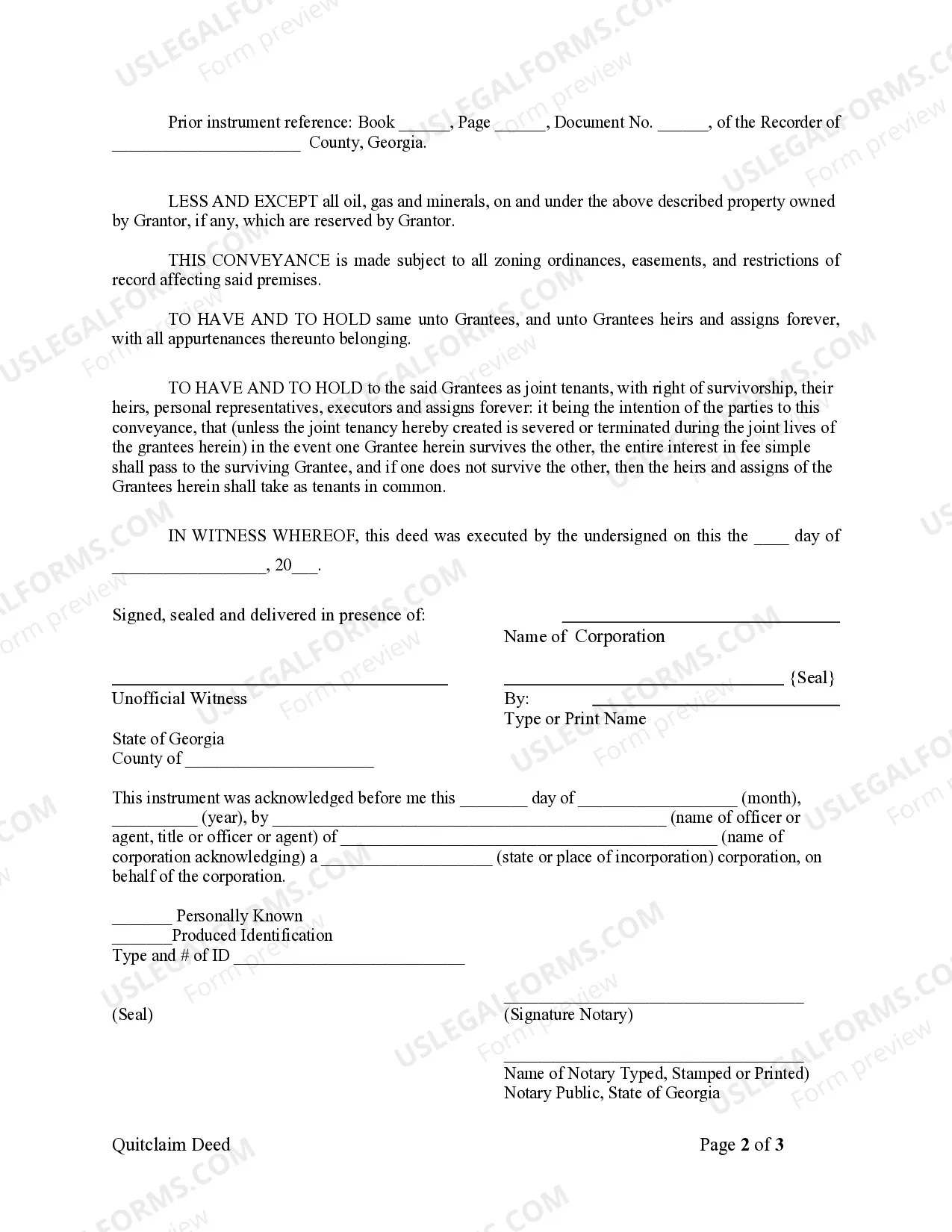 Preview Quitclaim Deed from Corporation to Two Individuals