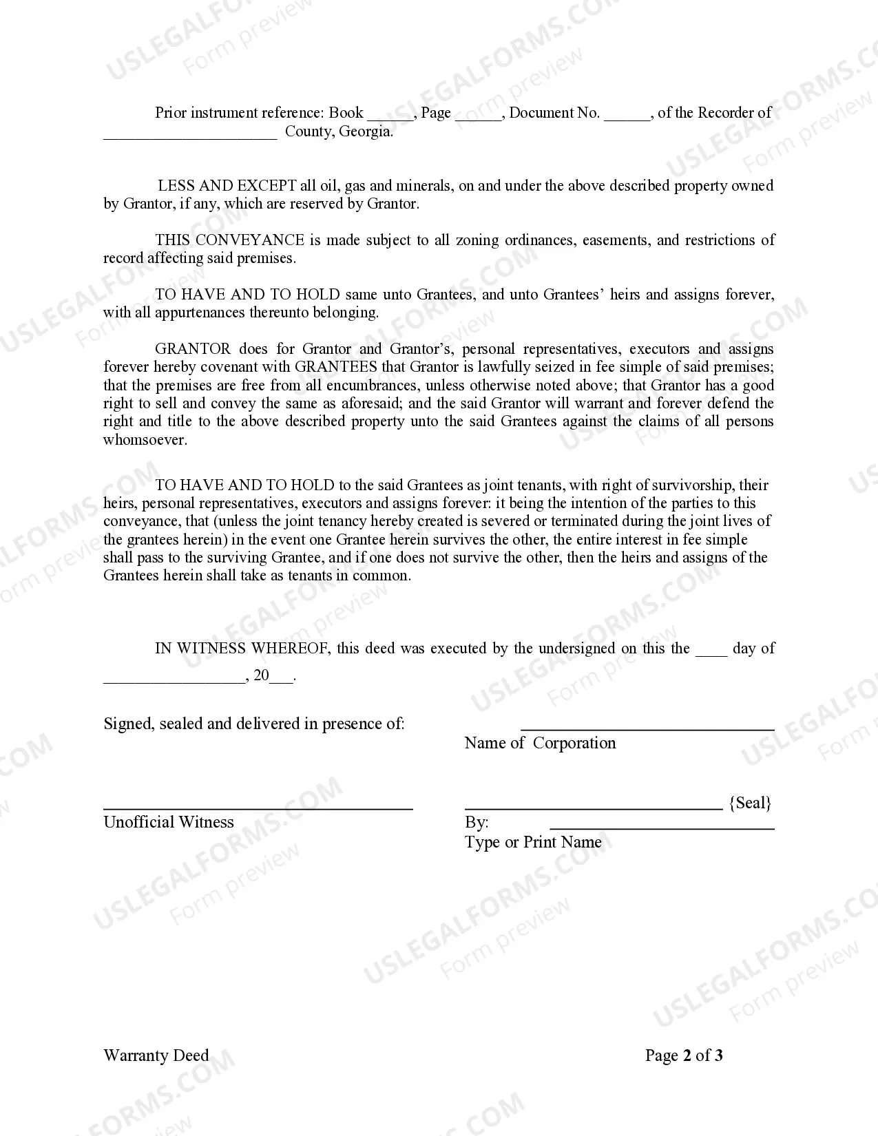 Preview Warranty Deed from Corporation to Two Individuals