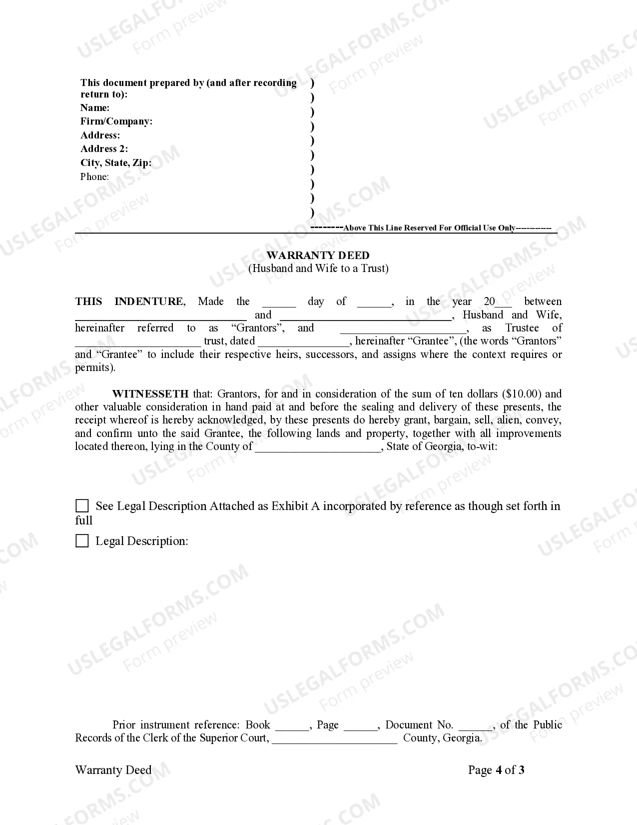 Preview Warranty Deed from Husband and Wife to a Trust