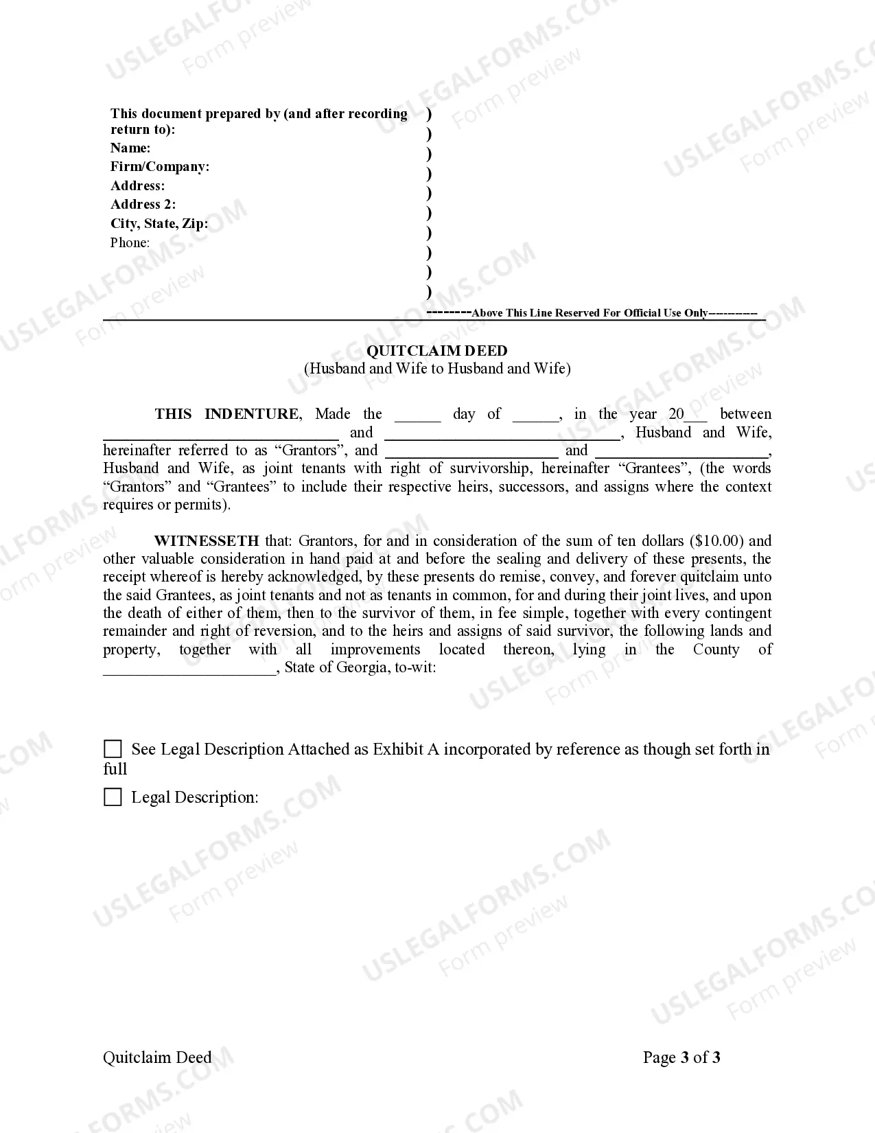 Preview Quitclaim Deed from Husband and Wife to Husband and Wife
