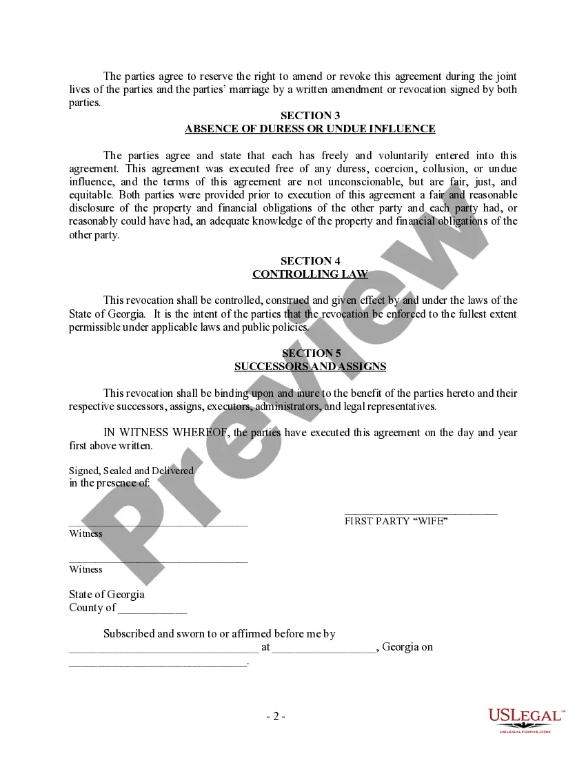 Preview Revocation of Postnuptial Property Agreement