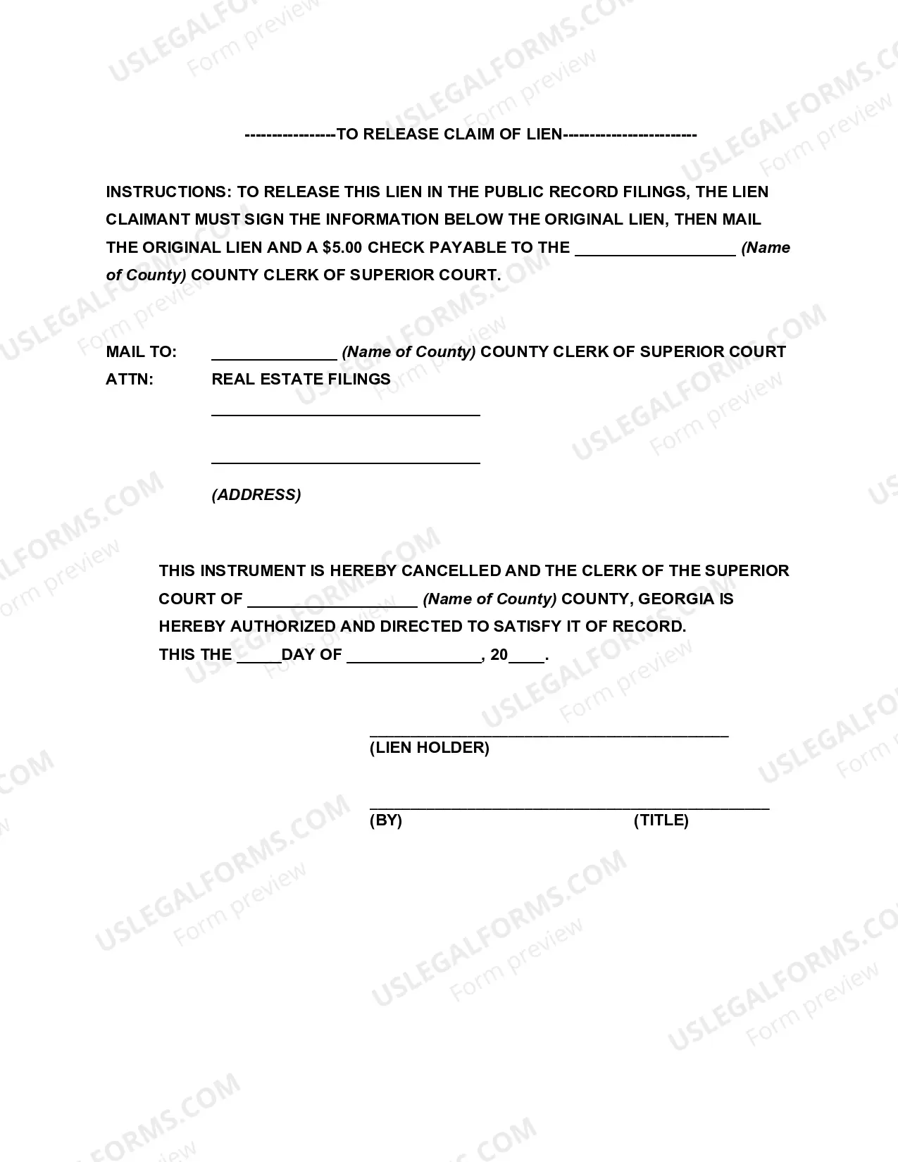 Preview Georgia Homeowners Association Lien