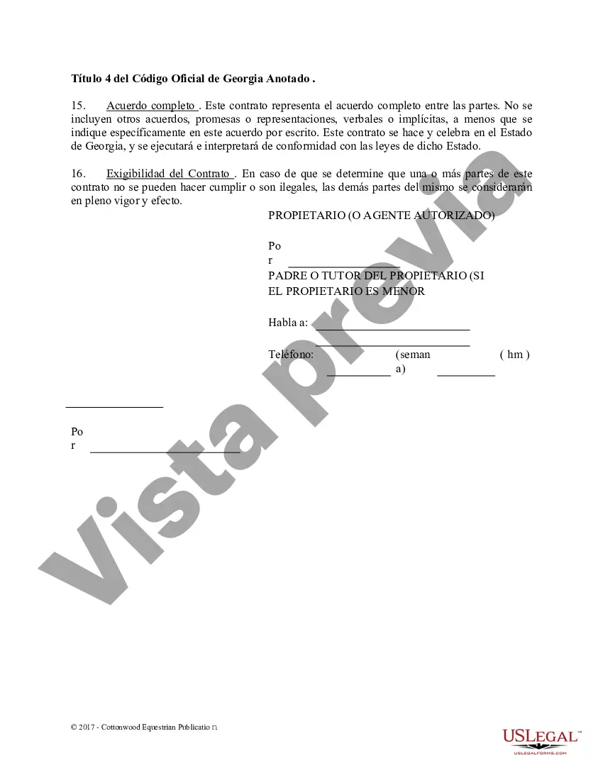 Preview Acuerdo de establo de embarque - Formularios equinos de caballos