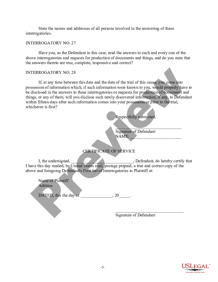 Georgia Discovery Interrogatories from Defendant to Plaintiff with ...