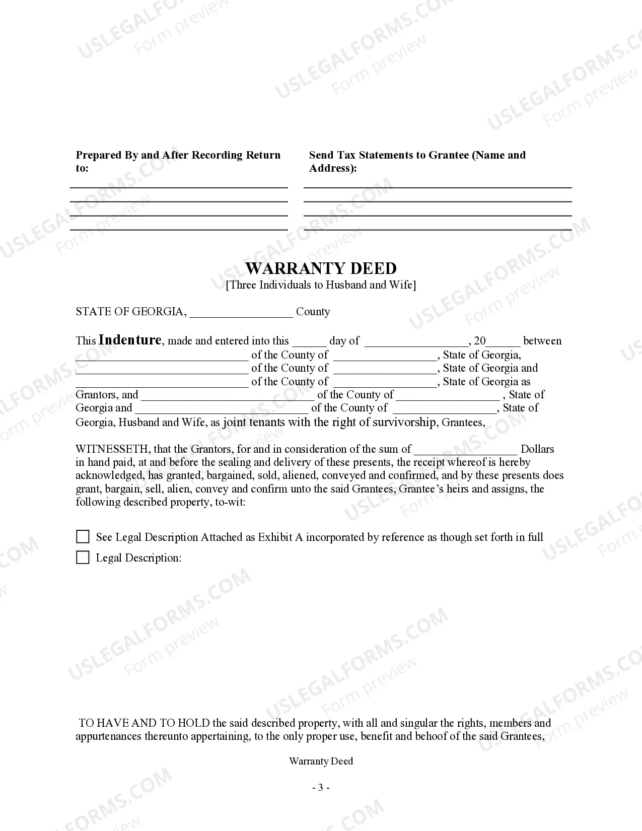 Preview Warranty Deed - Three Individuals to Husband and Wife