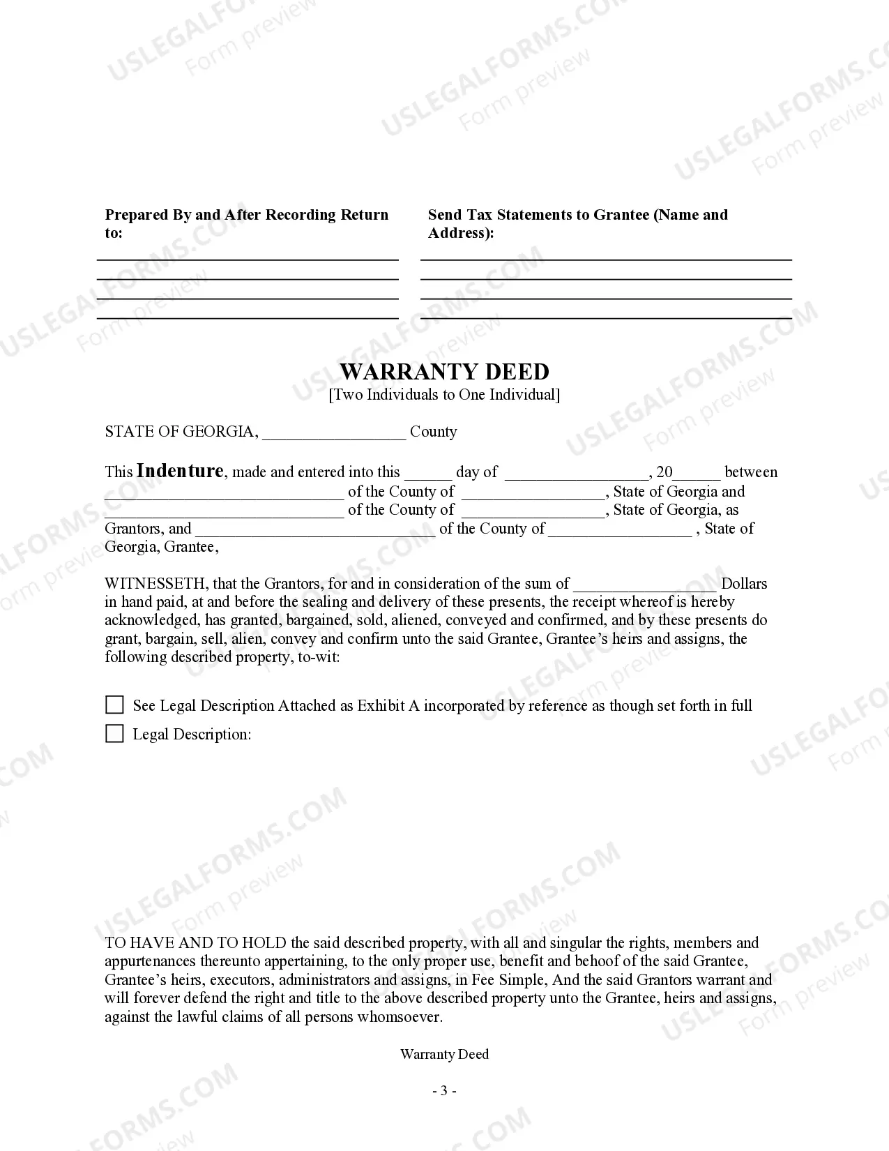 Preview Warranty Deed - Two Individuals to One Individual