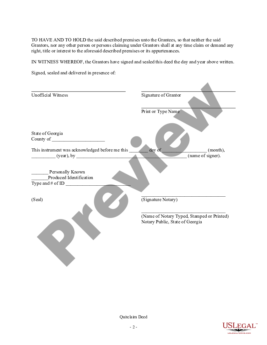 Georgia Quitclaim Deed from Husband, Wife and an Individual as Grantors ...