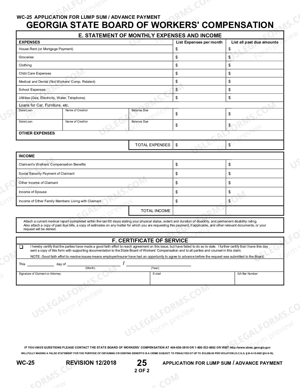 Preview Application For Lump Sum - Advanced Payment for Workers' Compensation