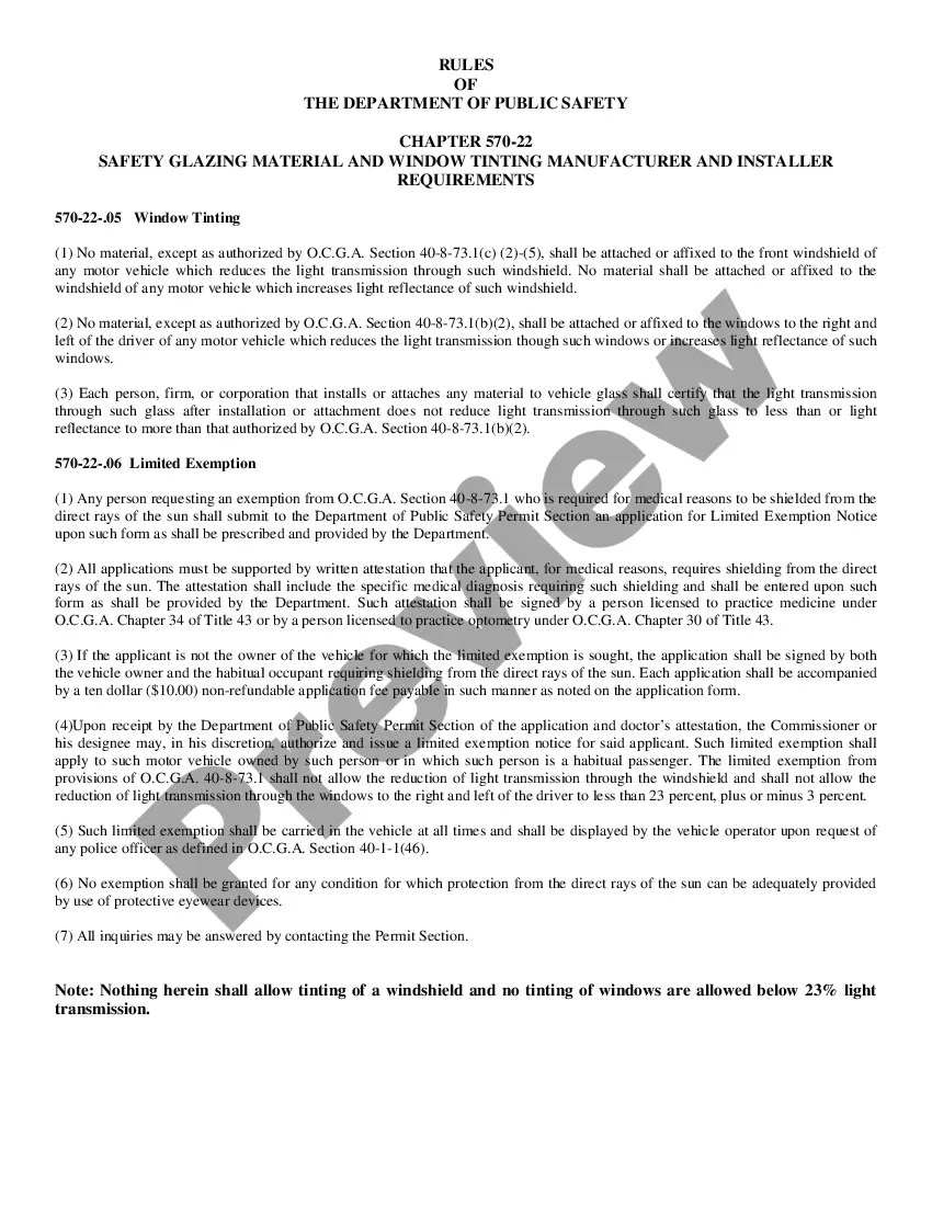 Get Georgia Application for Exemption to the Window Tint Law Preview Georgia Application for Exemption to the Window Tint Law
