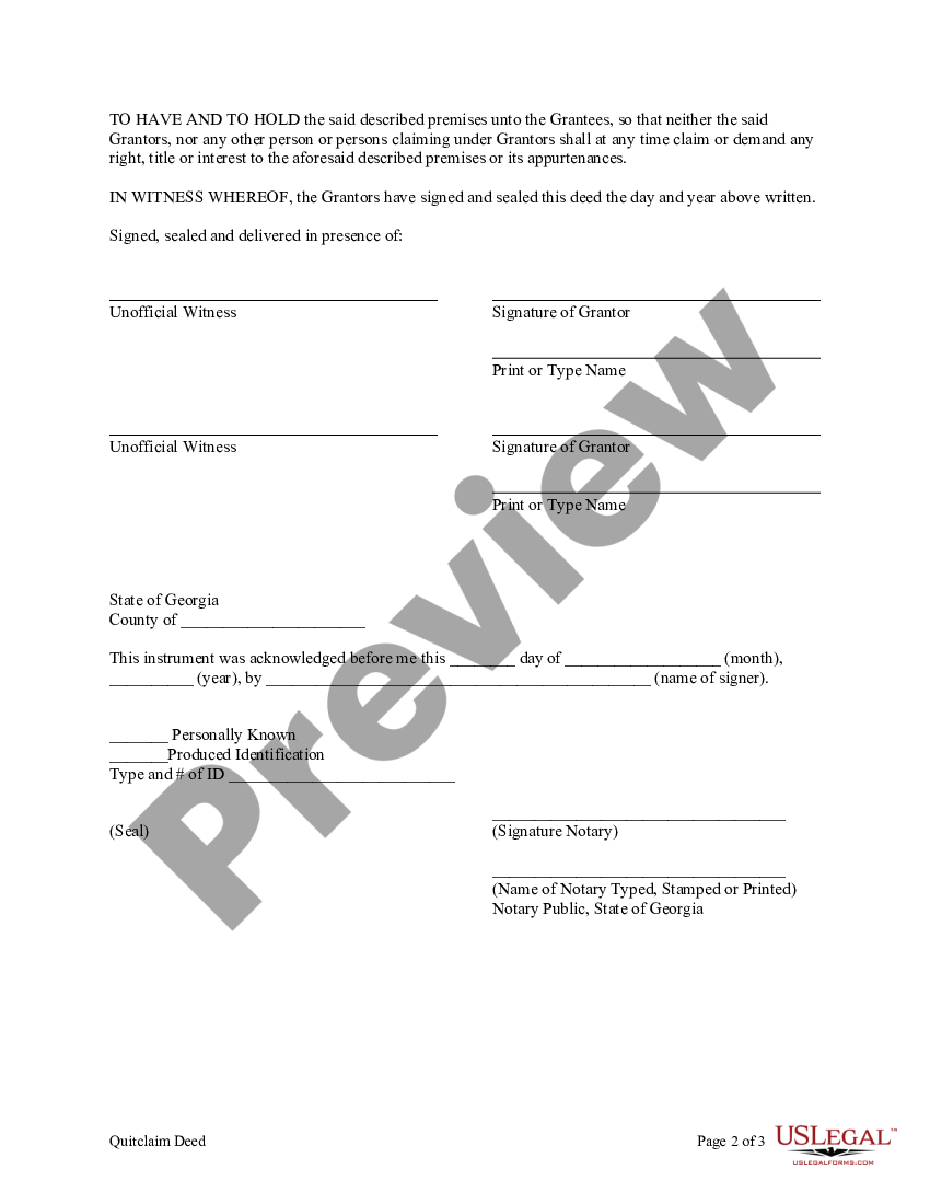 Georgia Quitclaim Deed - Quitclaim Deed Form | US Legal Forms