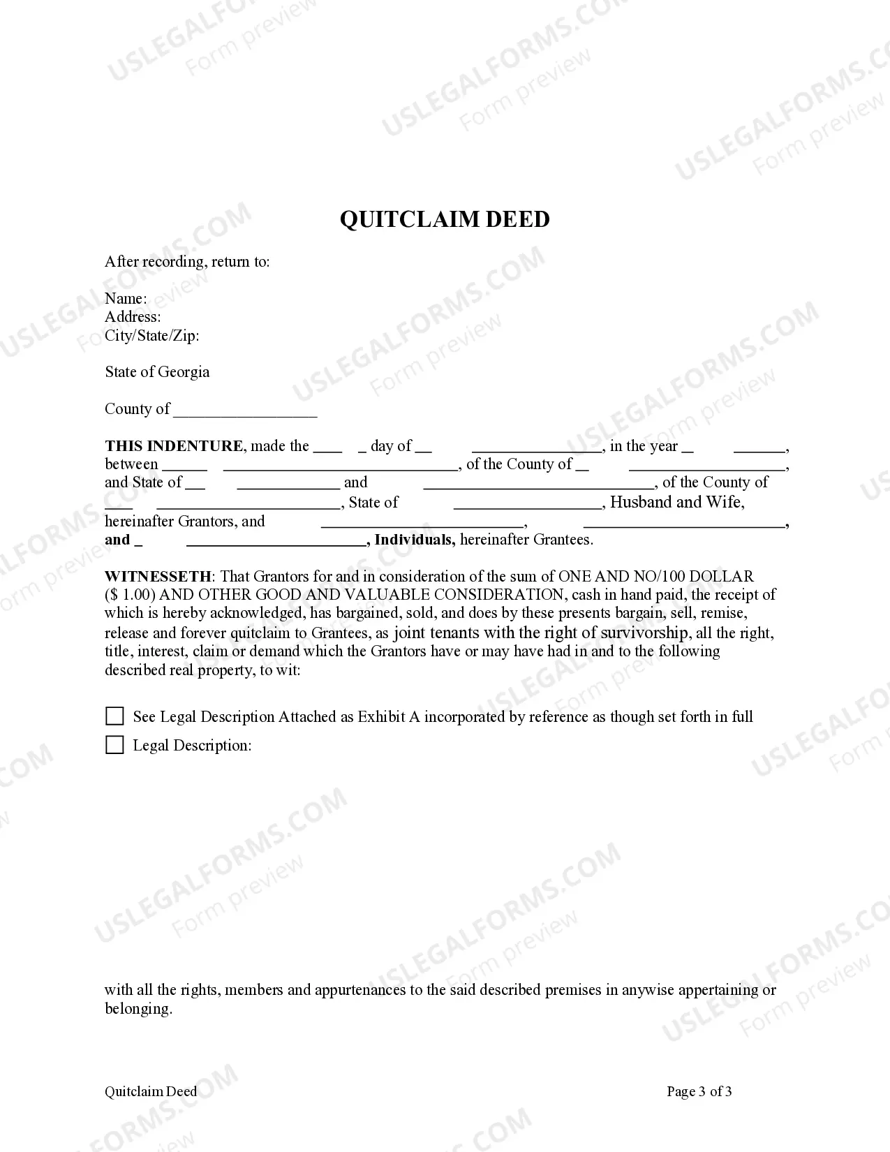 Preview Quitclaim Deed - Husband and Wife/Two Individuals to Three Individuals