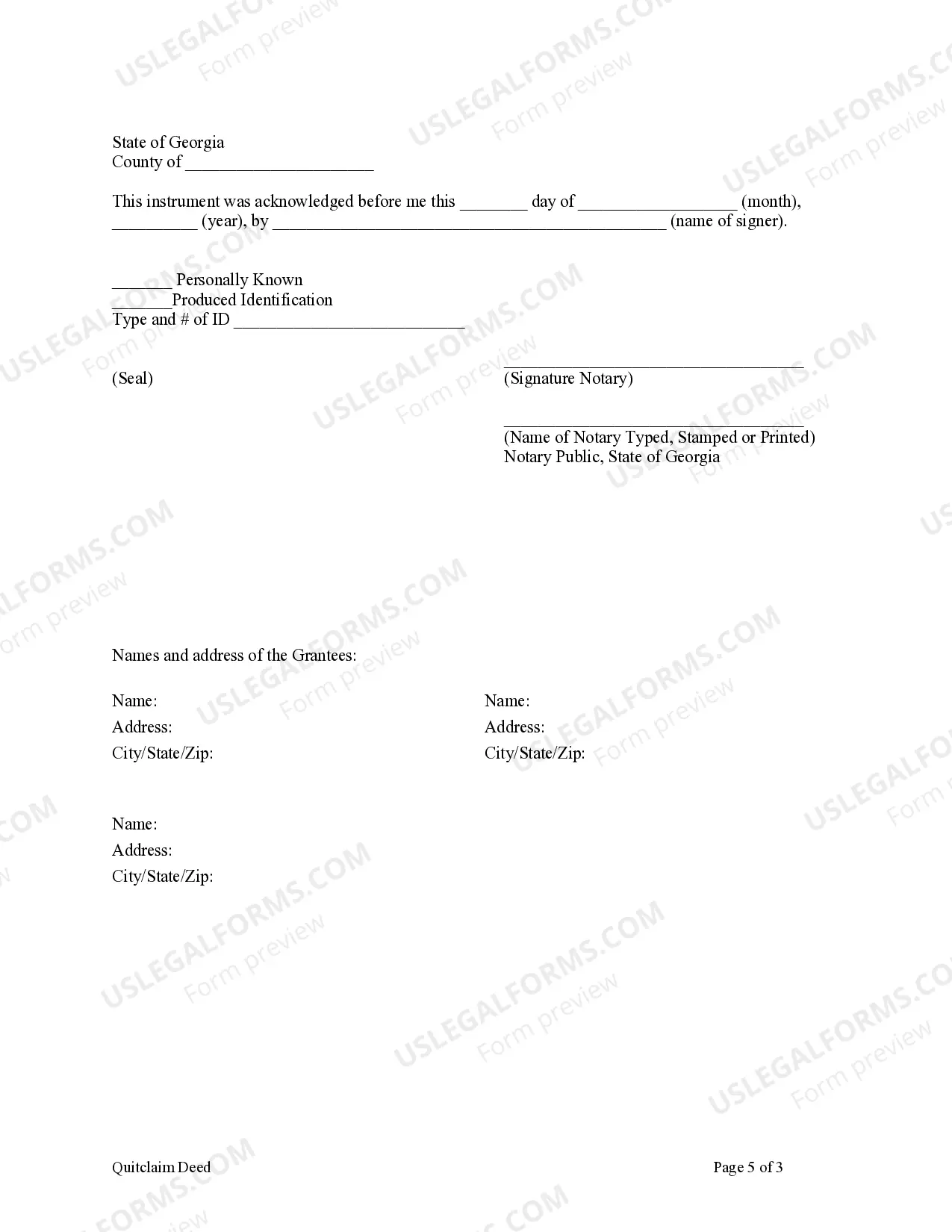 Preview Quitclaim Deed - Husband and Wife/Two Individuals to Three Individuals