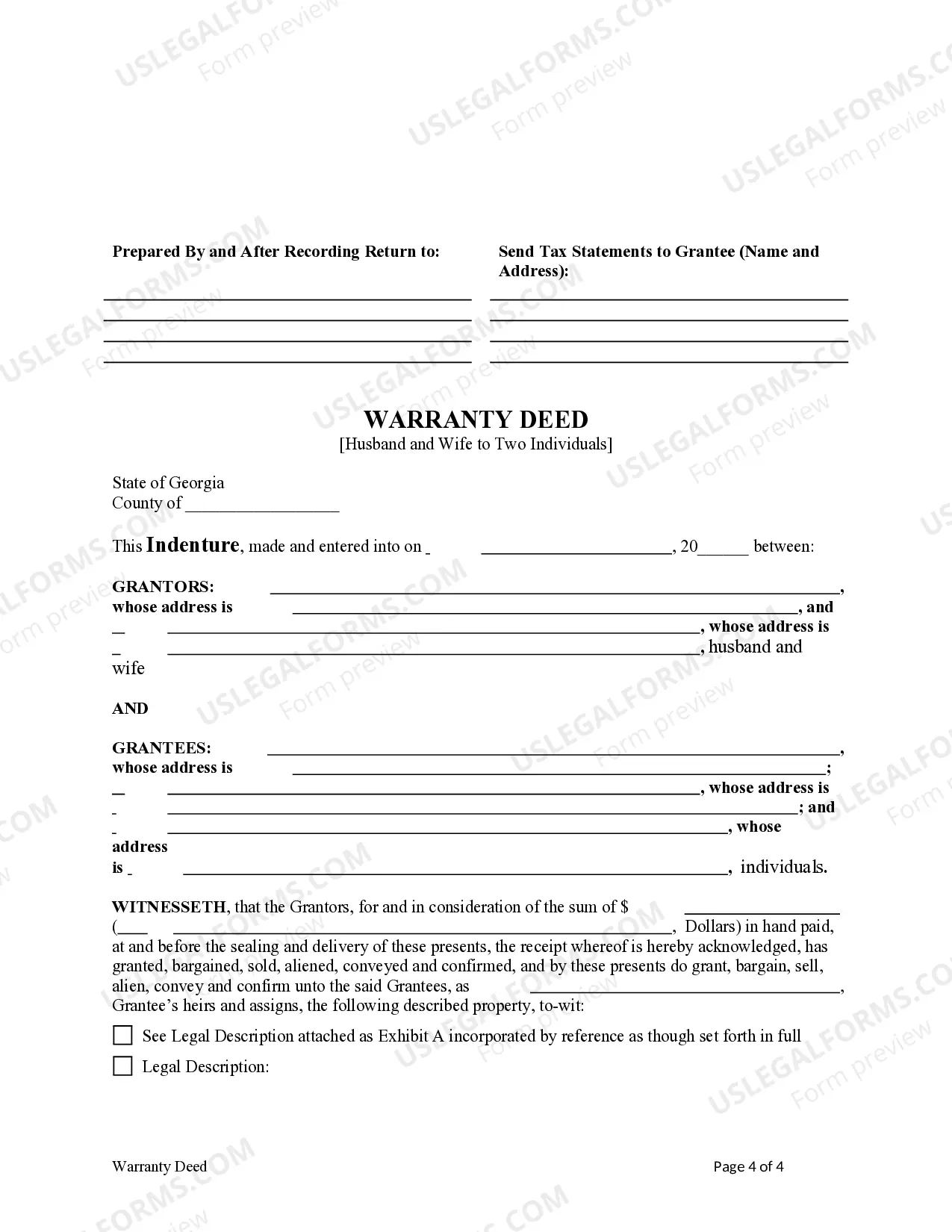 Preview Warranty Deed from Two Individuals / Husband and Wife to Three Individuals