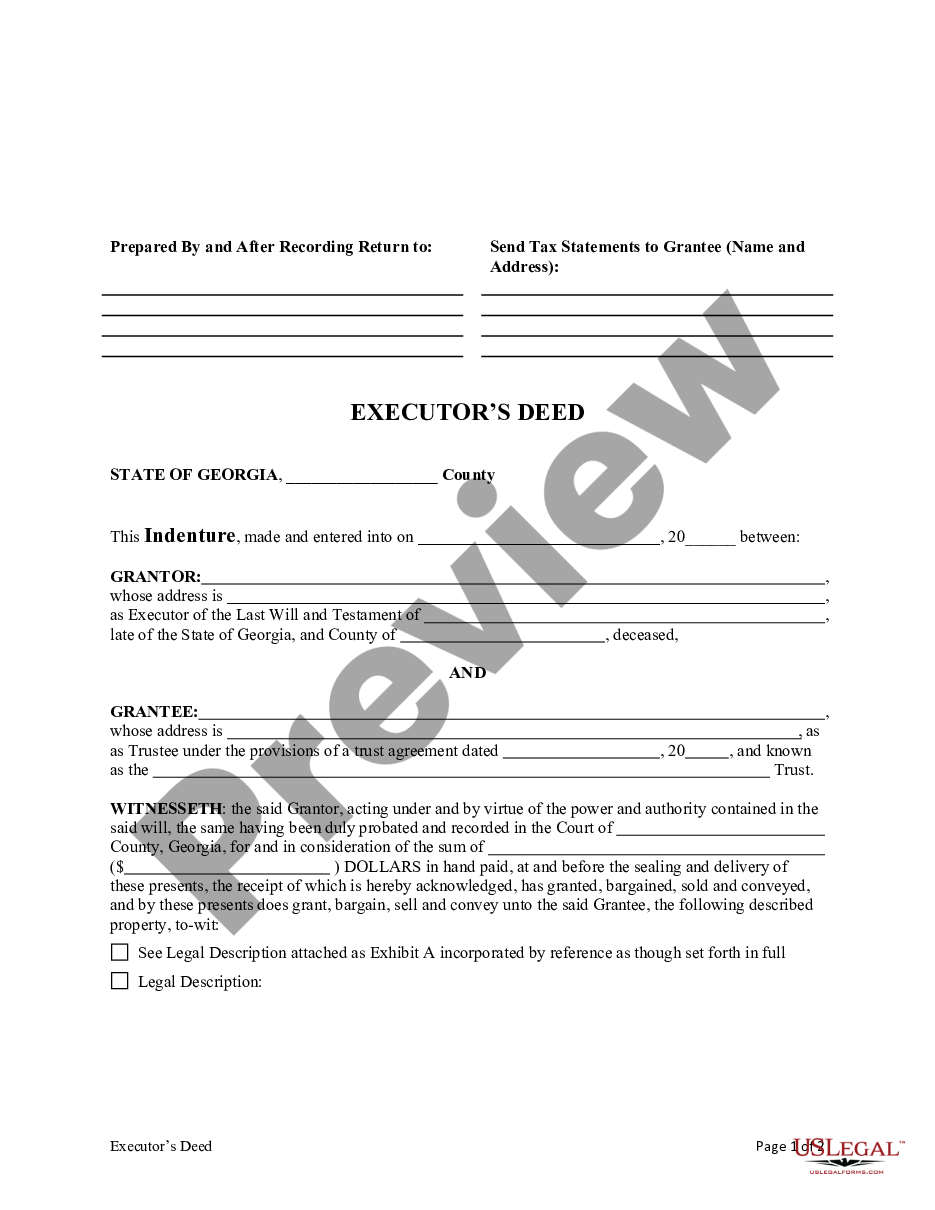 Georgia Executors Deed To A Trust Executor Trust Us Legal Forms 4418