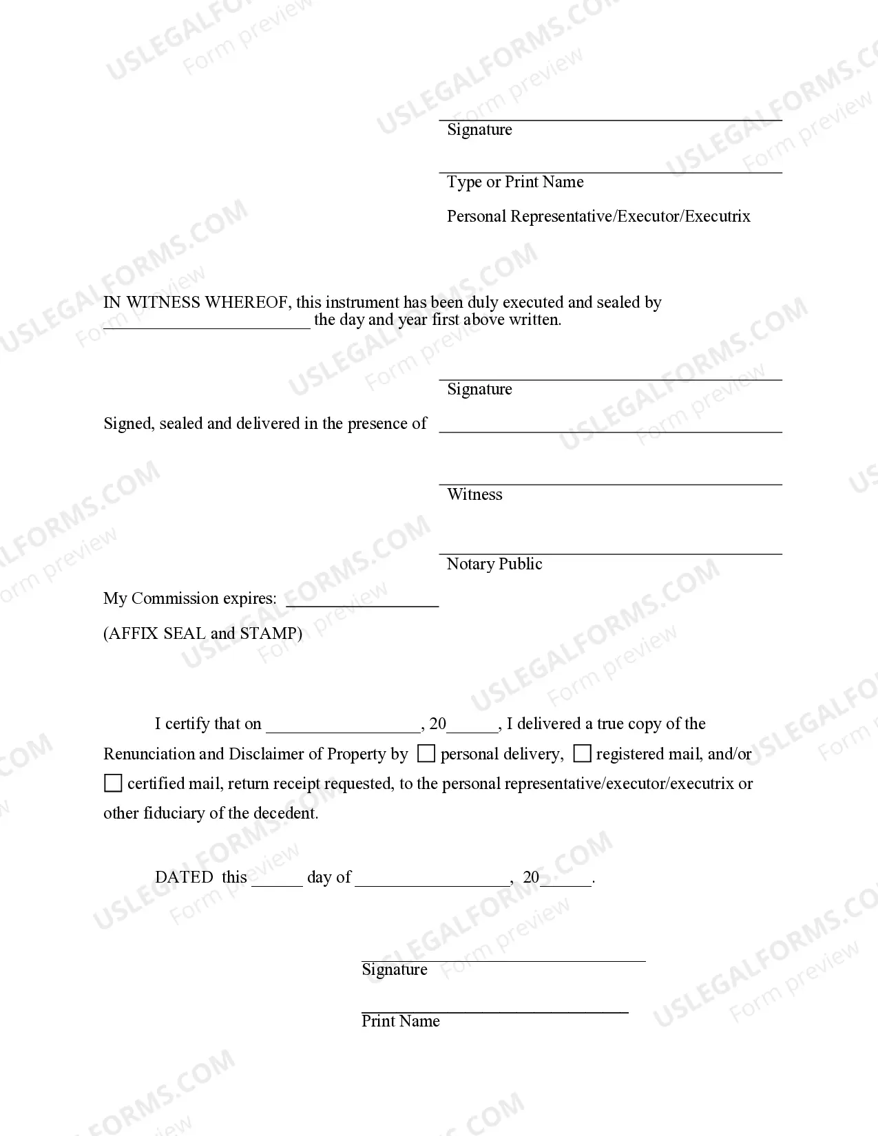 Preview Georgia Renunciation And Disclaimer of Property received by Intestate Succession