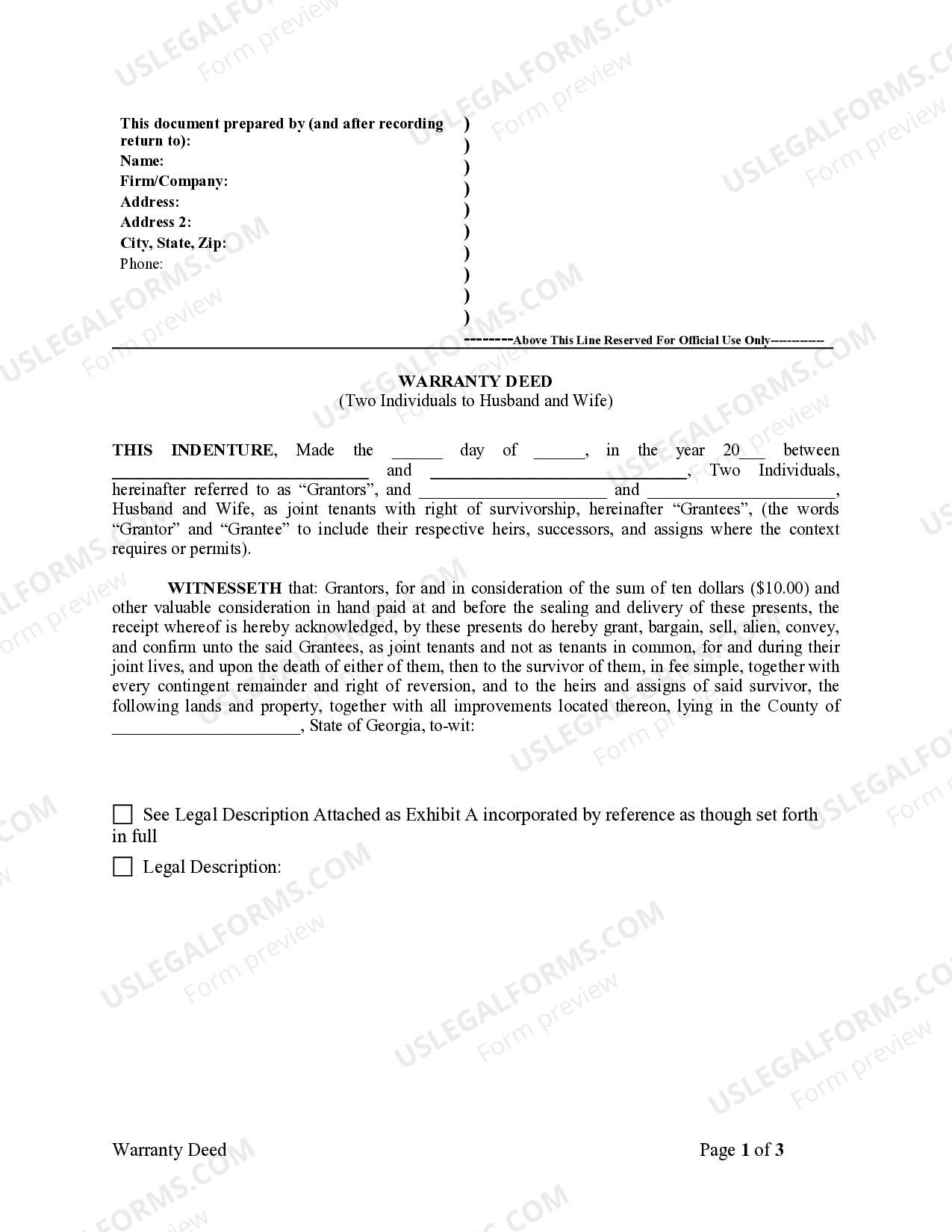 Warranty Deed from two Individuals to Husband and Wife Ga