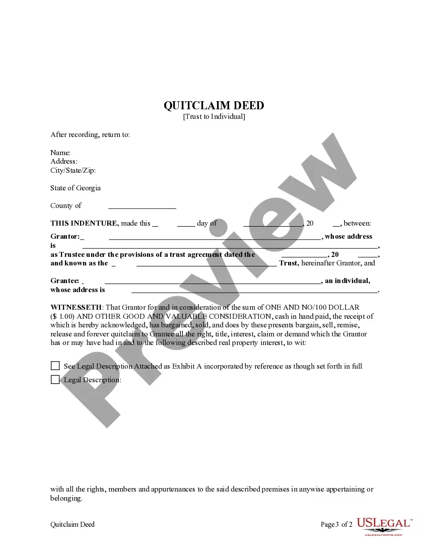 Get Quitclaim Deed from a Trust to an Individual Preview Quitclaim Deed from a Trust to an Individual