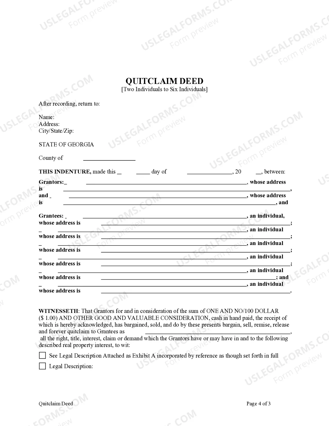 Preview Quitclaim Deed - Two Individuals to Six Individuals