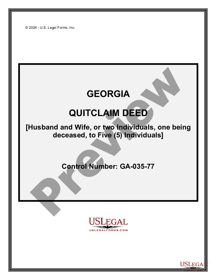 Georgia Quitclaim Deed From Two Grantors One Being Deceased To Five