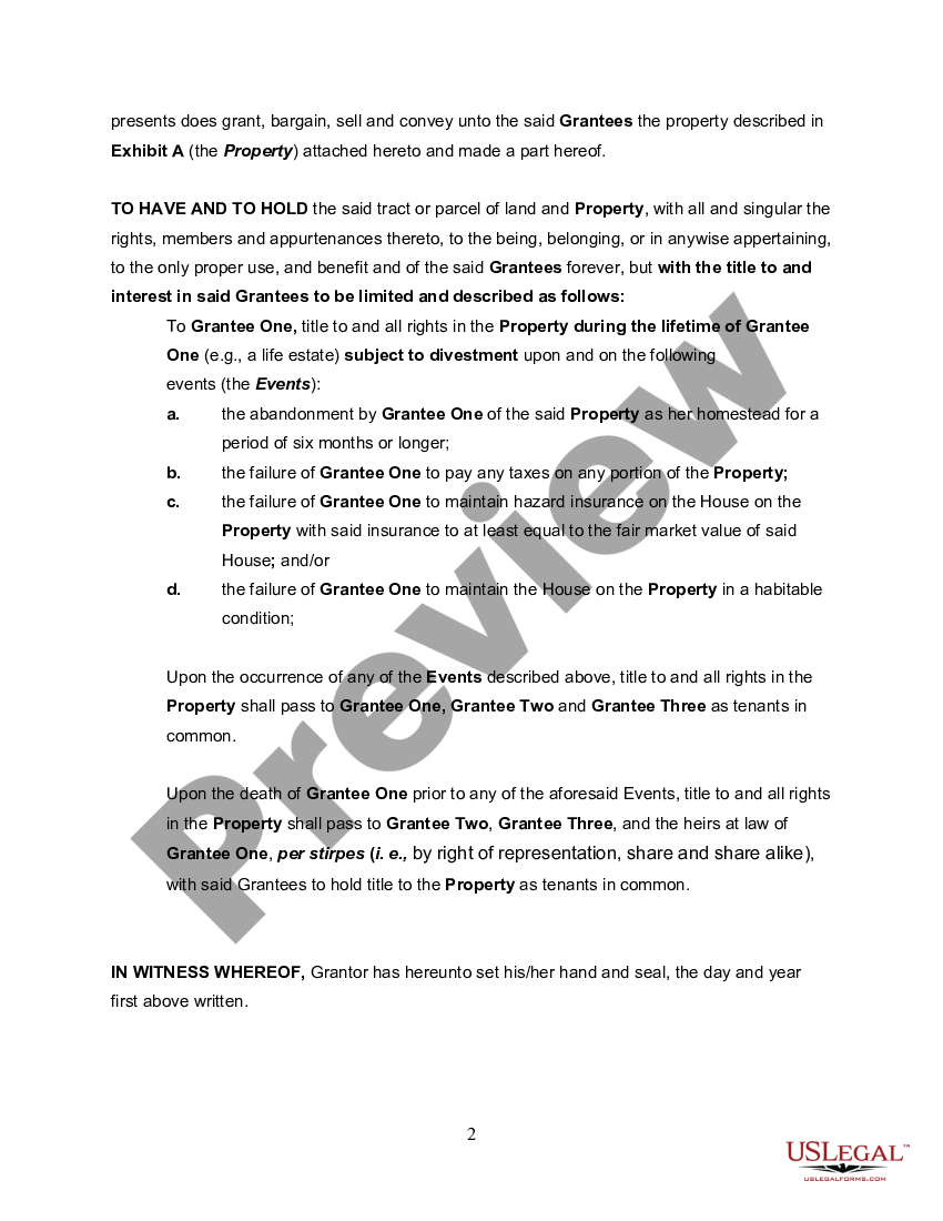 Georgia Executors Deed With Life Estate And Conditions Of Divestment Us Legal Forms 2111