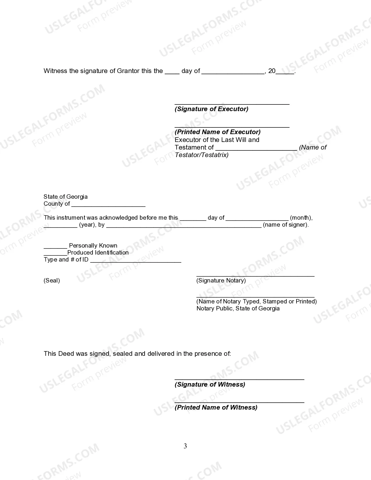 Preview Executors Deed with Life Estate and Conditions of Divestment