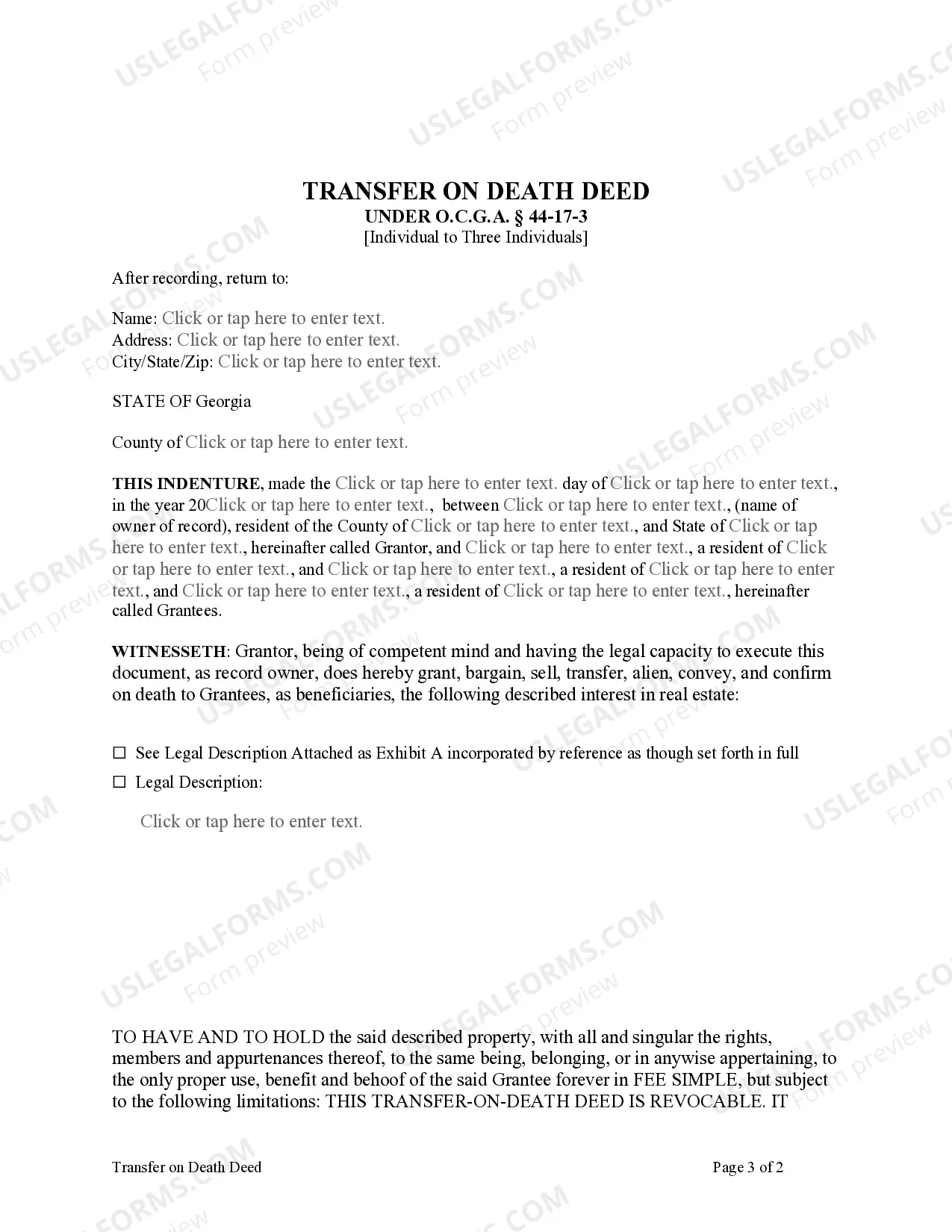 Preview Enhanced Life Estate Warranty Deed from Individual to Three (3) Individuals