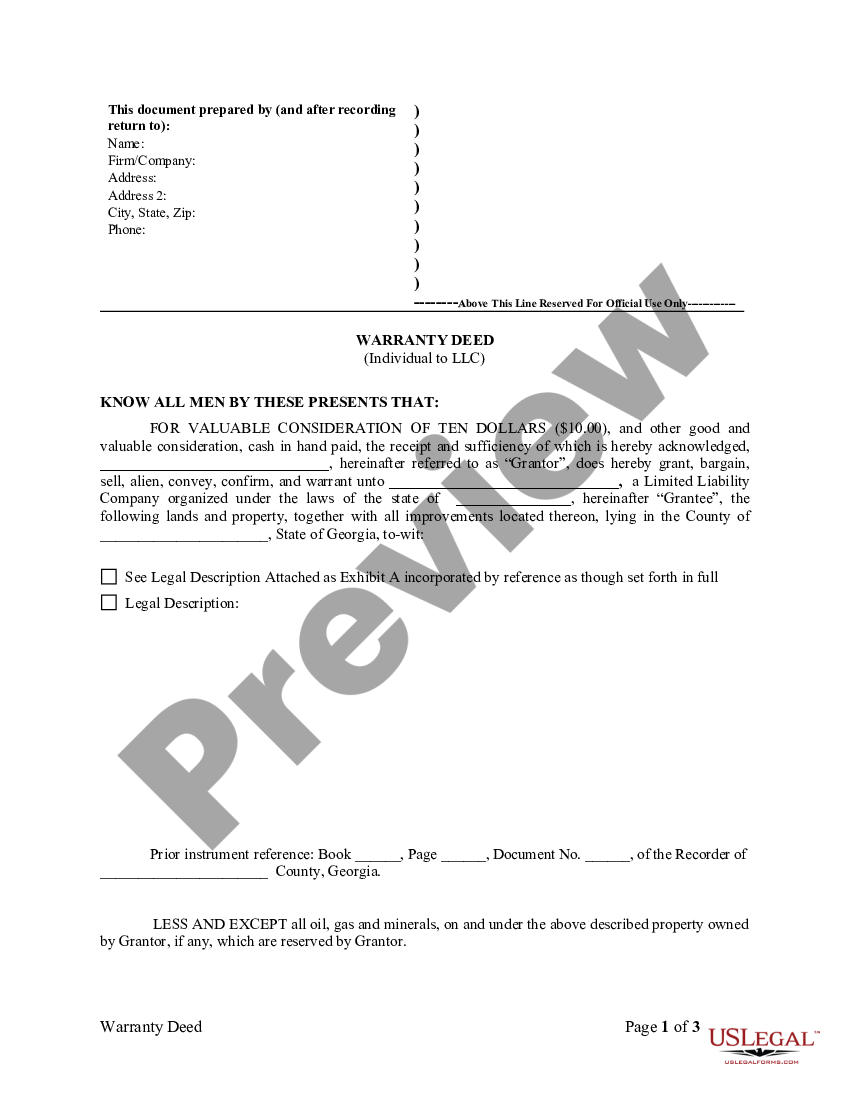 Warranty Deed from Individual to LLC Llc US Legal Forms